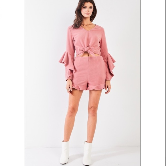 Fuzzy Cropped Top & High-Waisted Shorts Set - Picture 3 of 5